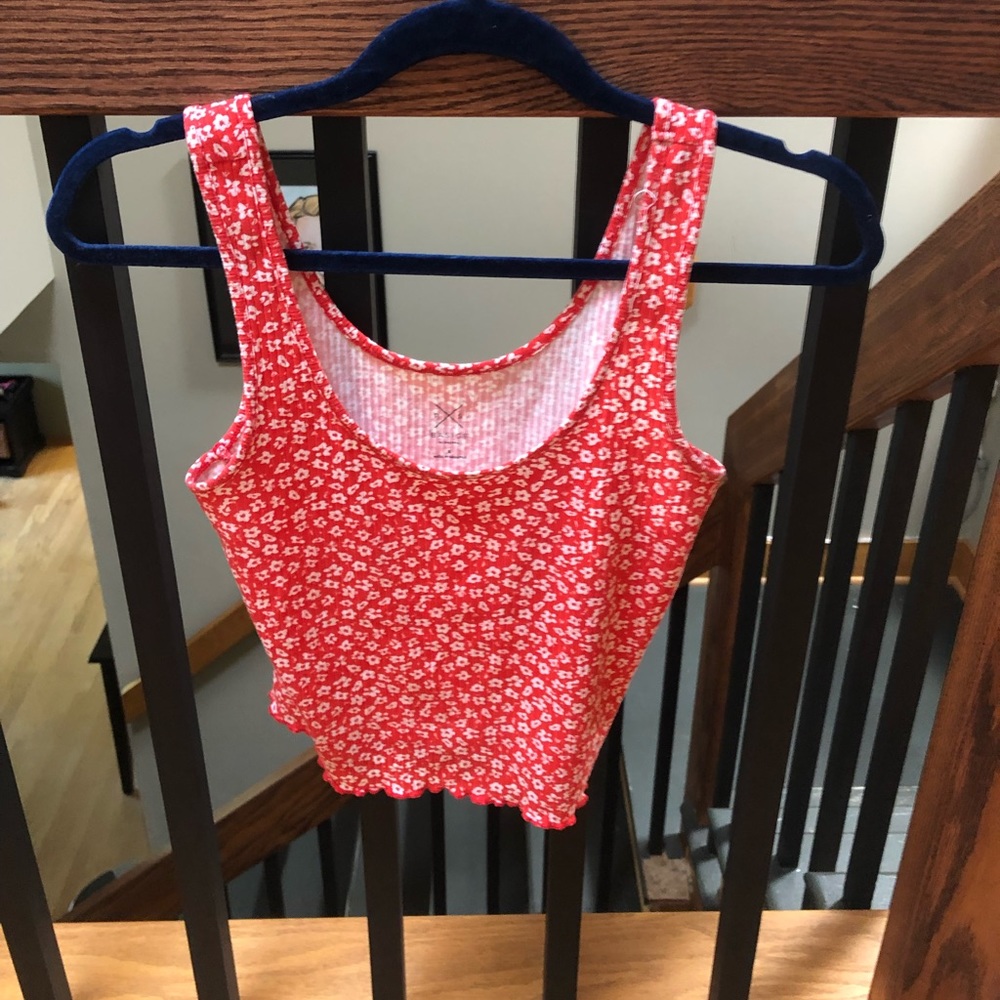 Red and White flowered tank top